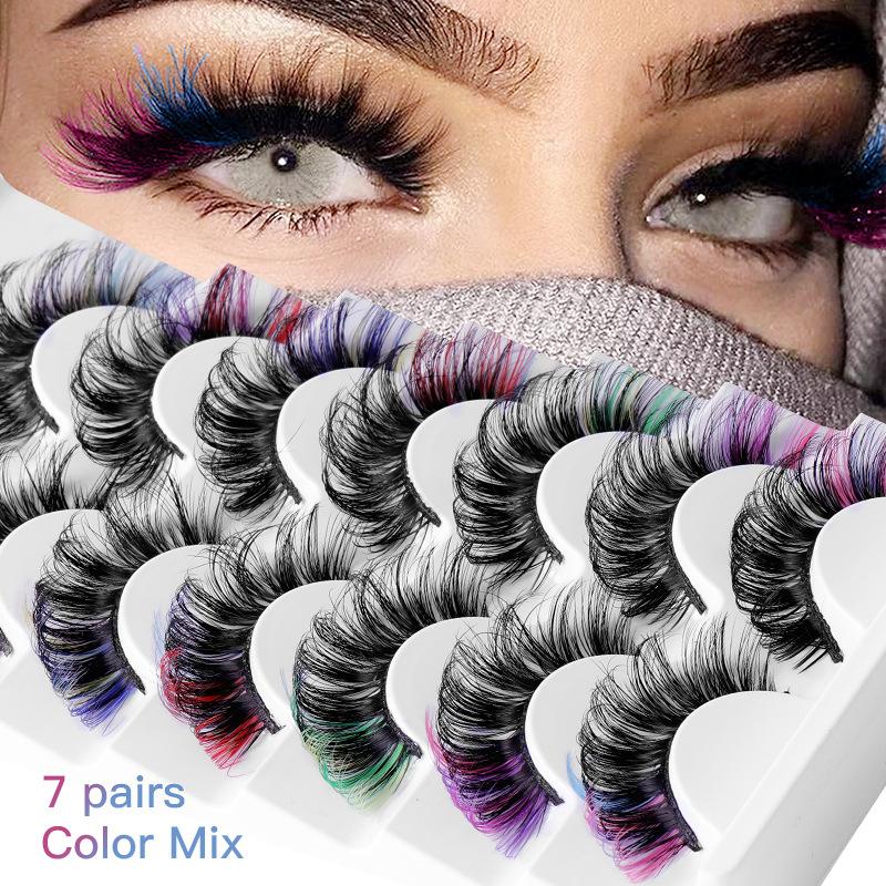 Eyelash Extension Volume Lashes - 7쌍의 화려한 컬러 인조 속눈썹 3D